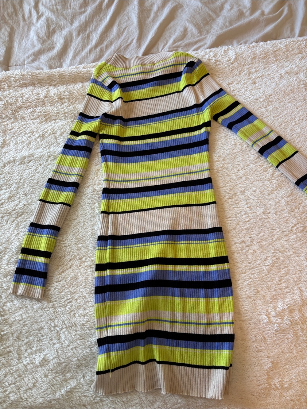 Fashion Nova Striped Ribbed Bodycon Dress in Lime, Navy & Cream M - Picture 6 of 7
